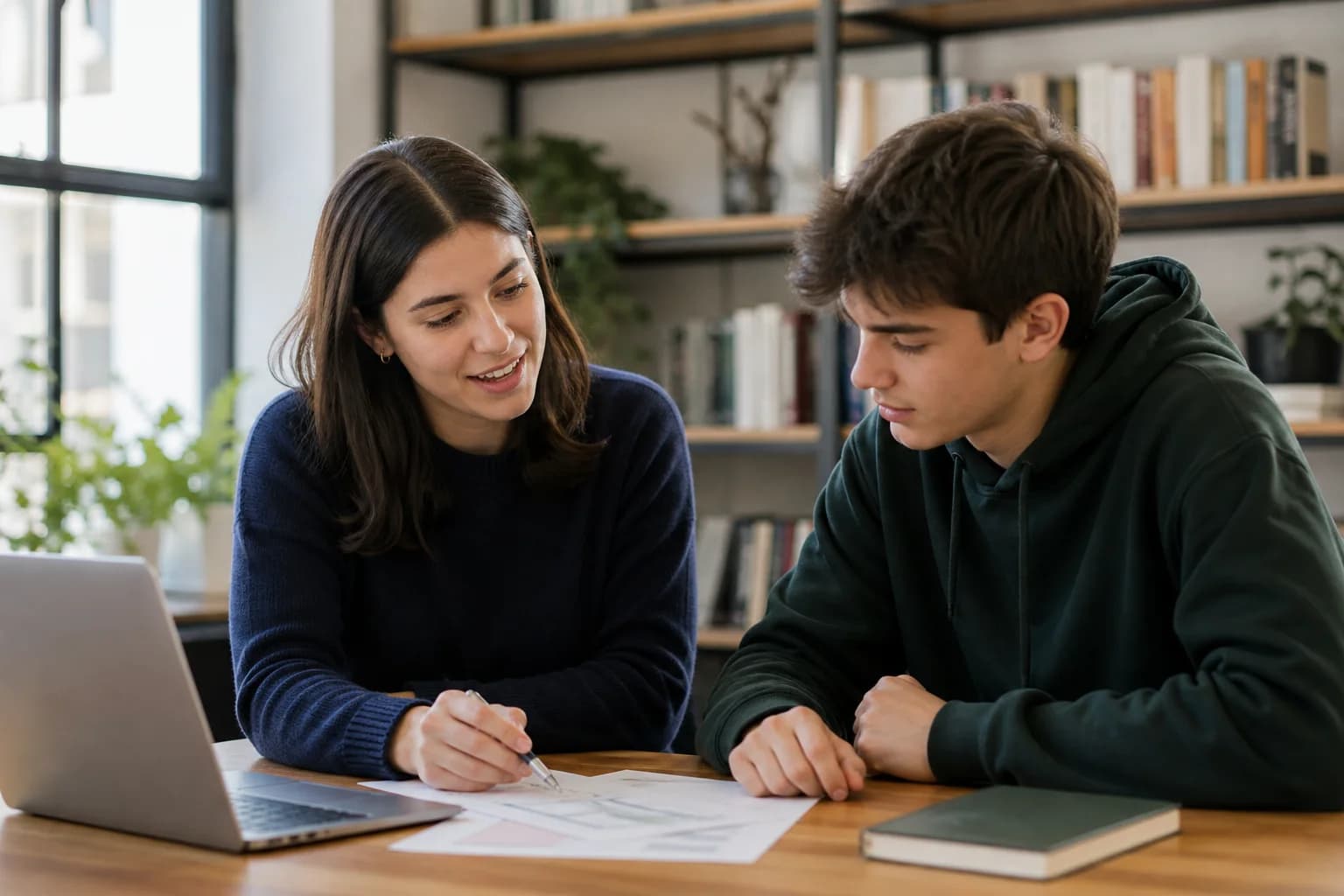 Admissions advisor reviewing a course pathway with a student